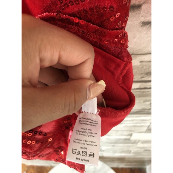VENUS Vixen Ruby Red Velvet Sequin Mini Dress Faux Wrap Front Slit Lined Size 6 - Picture 7 of 12